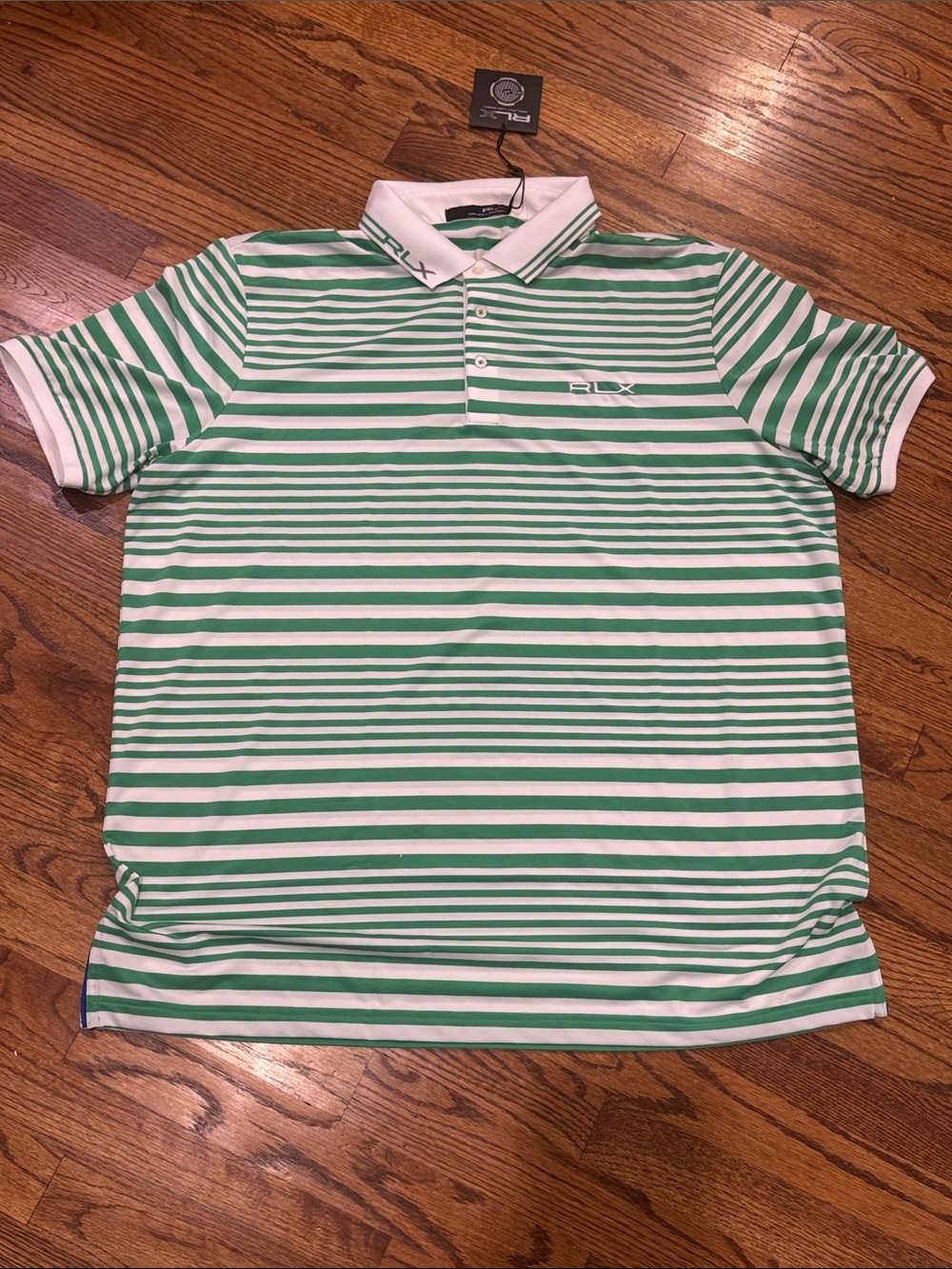 RLX Ralph Lauren Green & White Striped Polo Shirt